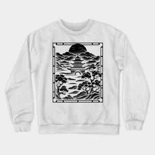 Eternal Serenity: A Monochrome Japanese Landscape Crewneck Sweatshirt